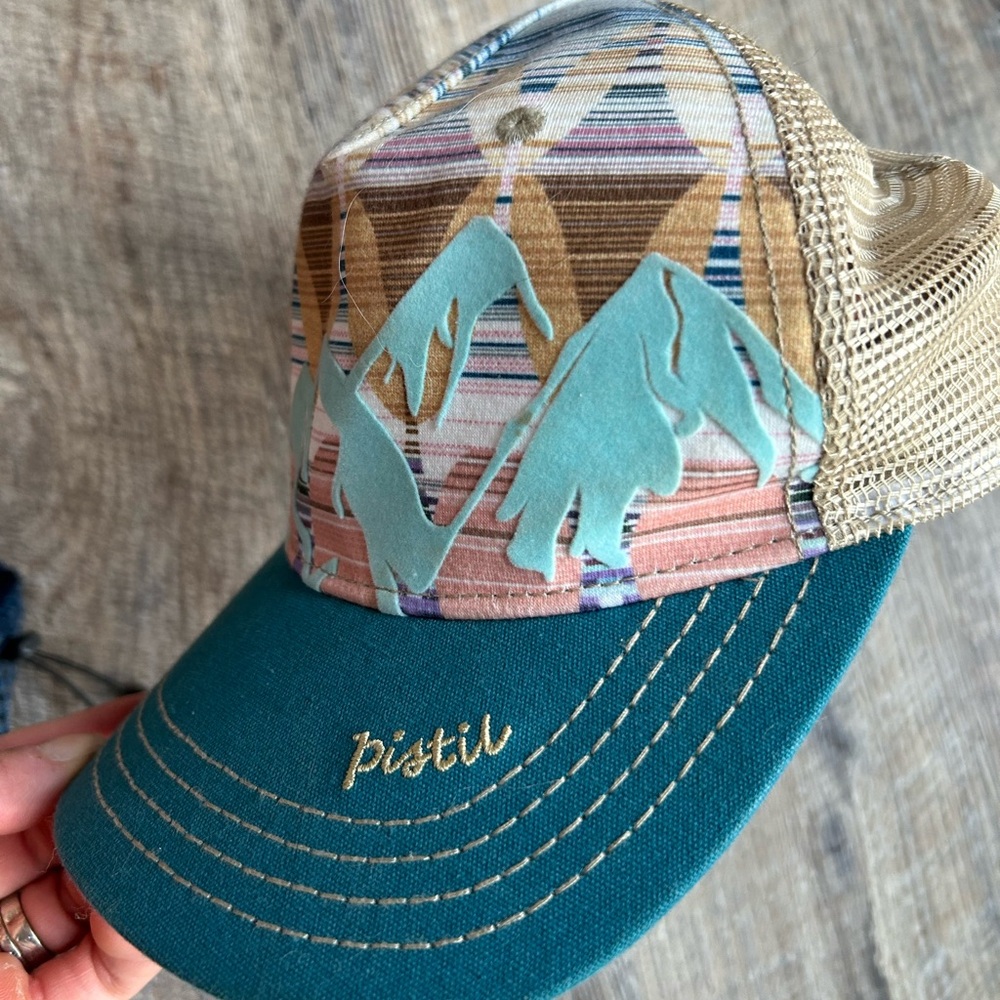 Pistil Teal and Beige mountains Trucker Hat